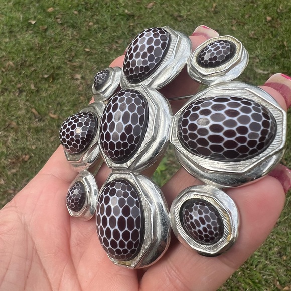 Vintage Silver-tone Brown Honeycomb Extra Large Brooch